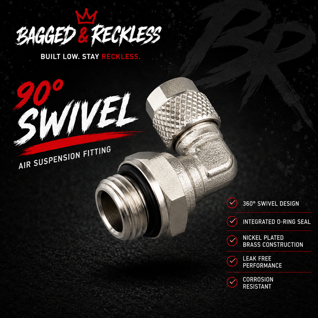 Bagged & Reckless 90° Swivel Elbow Fitting – 1/4"G x 6mm Airline